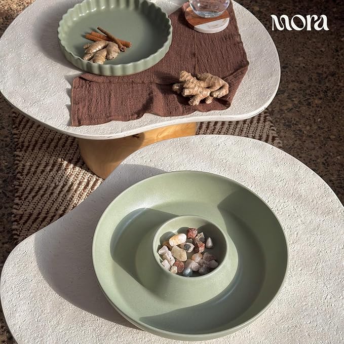 MORA Ceramic Chips and Dip Serving Tray: Large Divided Party Bowl Set - Image 7