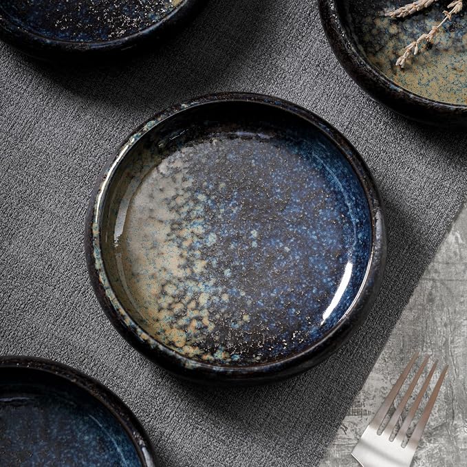 Uaral Japanese Salad Plate, Stoneware Plate Set, Appetizer Plates Set of 4 - Image 2