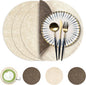 13-Inch Faux Leather Round Placemats Set of 4, Waterproof Anti-Slip Dual Sided Place mats, Heat Resistant Washable Table Mats with Coaster, Suitable for Indoor & Outdoor(4, Beige Dark Coffee)