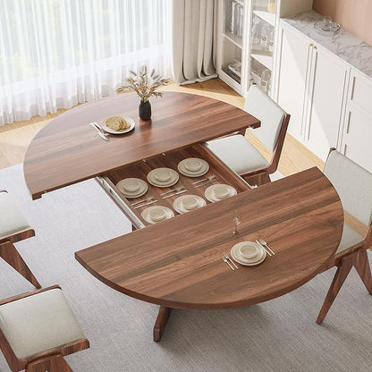 iPormis 59" Round Extendable Dining Table for 4-6, Modern Kitchen Table with Heavy Duty Pedestal Base & Wooden Top, Oval Dining Room Table for Dining Living Room, Easy Assembly, Walnut