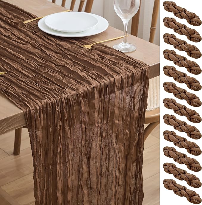 Asee'm 12pcs Brown Coffee Cheesecloth Table Runner 10FT Boho Rustic Fall | by Aseem