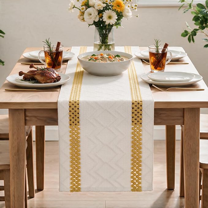 Artoid Mode Yellow Stripe Woven Rustic Table Runner 12x72 Inch | Holiday - Image 2