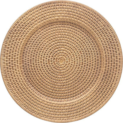 13 Inch Antique Gold Charger Plates Set of 6 Round Plastic Plates Matte Finish Faux Rattan Woven Texture Charger plates for Wedding Party Christmas (609)