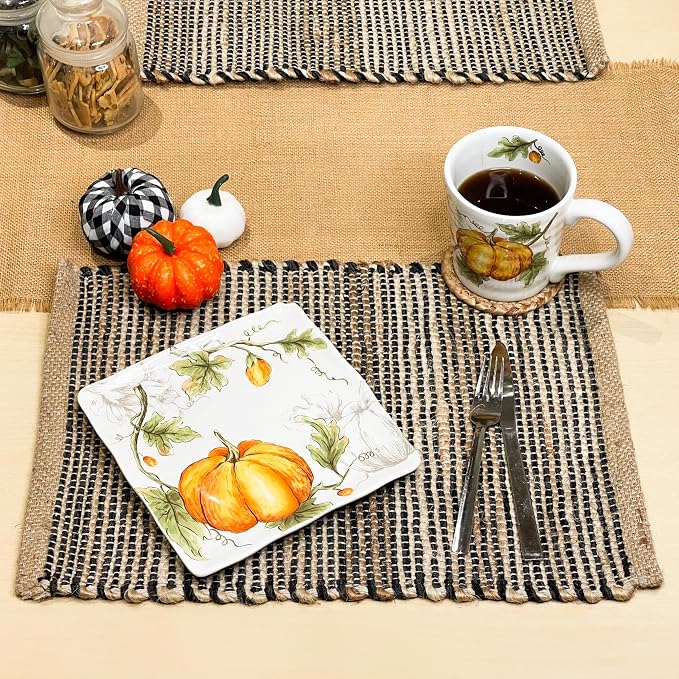 Natural Jute & Black Placemats, 13x19 Inch Dining Table Placemats - Image 6