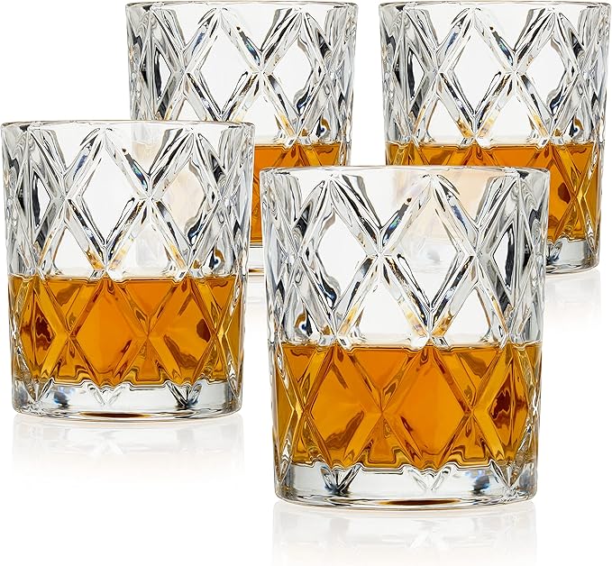 True Diamond Crystal Scotch Bourbon Whiskey Glasses, Old Fashioned Glasses by True
