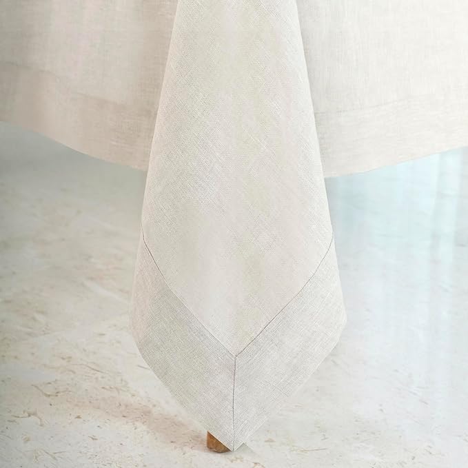D'Moksha Homes Linen Tablecloth 60 x 120 Inch - 100% Pure Linen Light Natural Table Cloth for Rectangle Tables - Machine Washable Cloth Tablecloth for Valentines, Spring, Easter