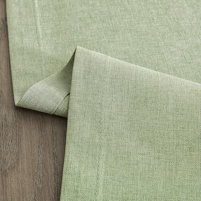 Basic Linen Style Table Runner, 14x60 Inch Sage Green | Mitered Corner Design - Image 6