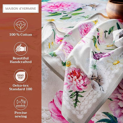 Maison d' Hermine Cloth Napkins Set of 4 100% Cotton Everyday Reusable Square Napkins Cloth Washable Dinner Party Wedding Restaurant Valentines Day Decorations Spring/Summer (Pivoine, 20" x 20")