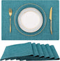 homing Cotton Linen Placemats Set of 6, Cloth Washable Farmhouse Dining Table Mats for Indoors & Outdoors, Easy to Clean, Teal, 13 x 19 Inch