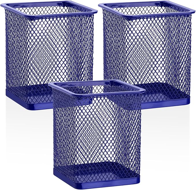 Segarty Pen Holder for Desk, 3 Pack Square Dark Blue Pen Cup Holder, Wire Mesh by Segarty
