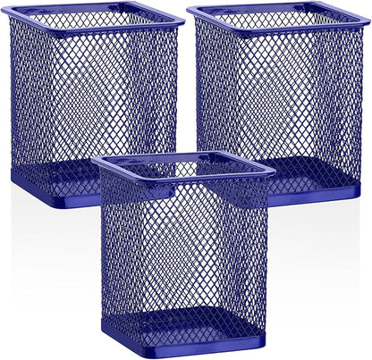Segarty Pen Holder for Desk, 3 Pack Square Dark Blue Pen Cup Holder, Wire Mesh by Segarty