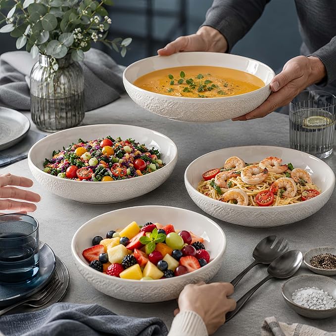 8 inch Pasta Bowls Set of 4, 22 Oz Ceramic Serving Bowls, Large Porcelain - Image 2