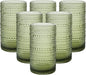 Vintage Glassware Drinking Glasses Set of 6,16oz Hobnail Glass Cups,Embossed Green Water Tumbler,for Cocktail, Juice, Whiskey, Milk and Various Mixed Drinks