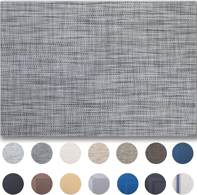 Placemats Set of 12 - Easy Clean Woven Vinyl Placemats for Dining Table, Indoor/Outdoor Place Mats, Washable PVC Table Mats（Dark Gray）