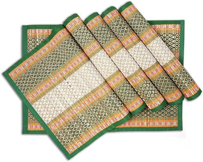 Encasa XO Woven Green Placemats Set of 4 – 12" x 17" | Handwoven Madurkathi Grass Table mats for Dining Table, Kitchen & Outdoor Decor | Durable & Heat‑Resistant