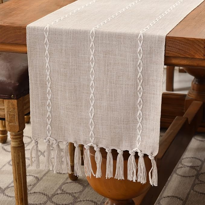 Wracra Rustic Linen Table Runner, Light Coffee Table Runners 60 inches Long | by Wracra