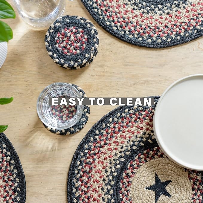 Homespice Primitive Star Gloucester Dining Placemats, Warm Primitive Decor, Set of 6, Black and Red - 13x19 Rectangle Table Mats - Vibrant Colors, Durable, Easy to Clean and Protects Furniture