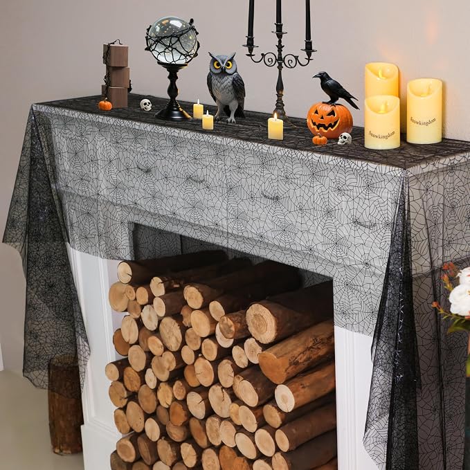 Snowkingdom Halloween Table Runner, 10 FT Black Spider Web Runners Metallic - Image 5