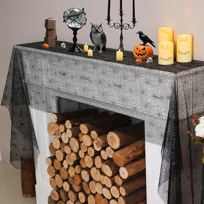 Snowkingdom Halloween Table Runner, 10 FT Black Spider Web Runners Metallic - Image 5