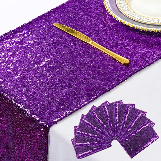 ShiDianYi Sequin Table Runners 10PCs 12x72 Purple Glitter Table Cover by ShiDianYi