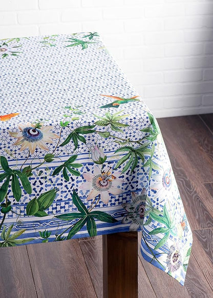 Maison d' Hermine Table Cloth Rectangle Table 100% Cotton 54 x 72 Inches Tablecloth Reusable Decorative for Dining Room Farmhouse Home Valentines Day Decorations Spring Summer - Passiflora