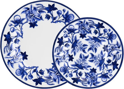 Elama Cattleya Orchid Design 16 Piece Round Porcelain Dinnerware Set in Blue - Image 3
