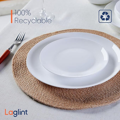 10.5 inch Dinner Plate Set of 6, Lightweight Round Opal Glass White Dinnerware Plates, Dishwasher and Microwave Safe
