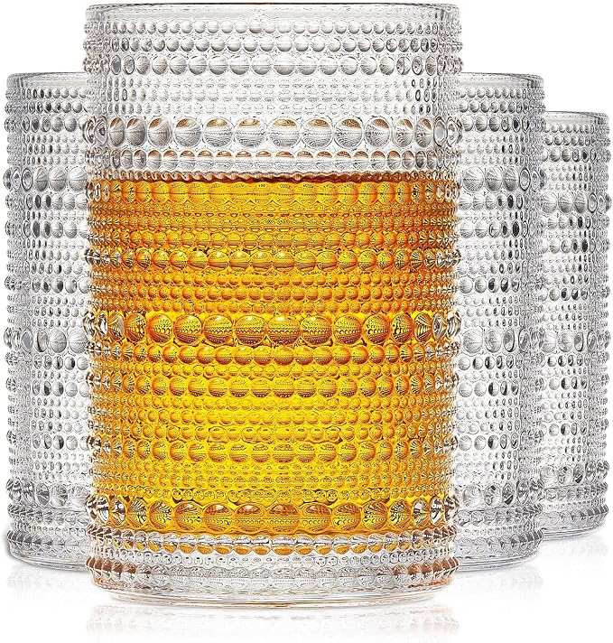OPAYLY hobnail drinking glasses Highball Glasses Set of 4 12oZ Embossed Vintage by OPAYLY