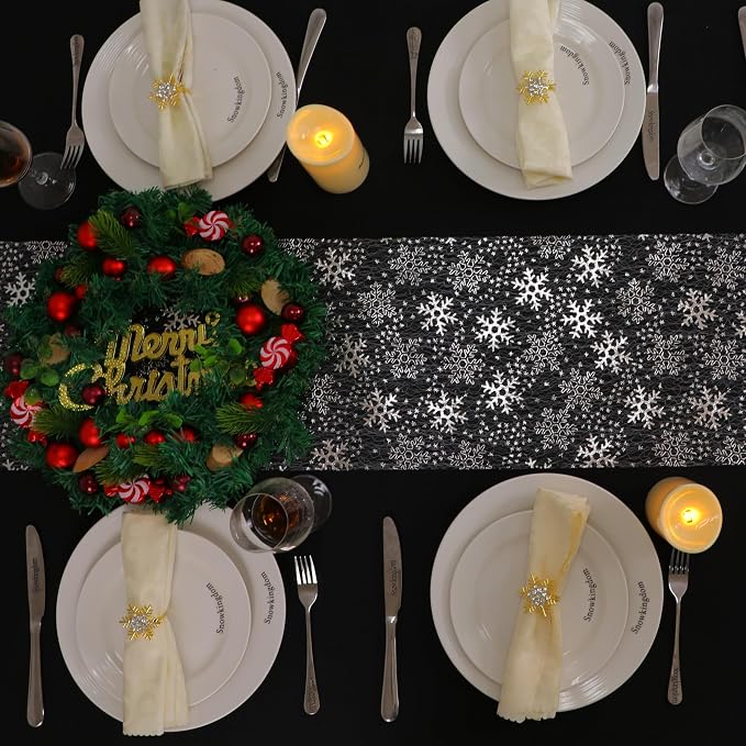 Snowkingdom Christmas Snowflake Silver Table Runner 11 Inch x 49 Feet Sparkly - Image 4