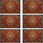 Ethnic Boho Placemats Set of 6, Southwest Orange Blue Teal Carpet Woven Texture Linen Washable Table Mats for Christmas, Thanksgiving, Party, and Dining 12x18 in
