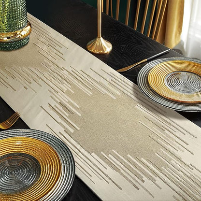 Luxury Beige Table Runner 120 Inches Long, Modern Geometric, Elegant Tassel | - Image 5