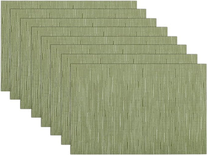SHACOS Placemats Set of 8 Woven Vinyl Place Mats for Dining Table Wipe Clean Heat Resistant Washable Kitchen Table Mats (8, Olive Green)