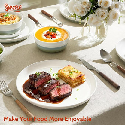 Sweese Plates and Bowls Sets, 18 Pieces Modern Porcelain Dinnerware Set - Image 8