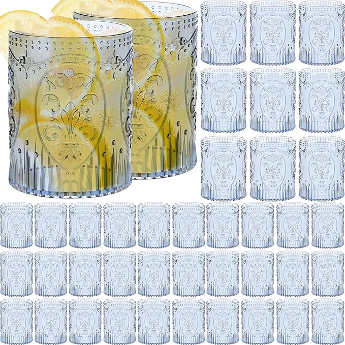 Qinyoung 48 Plastic Vintage Drinking Glasses 8.5oz Stemless Retro Embossed Wine by Qinyoung