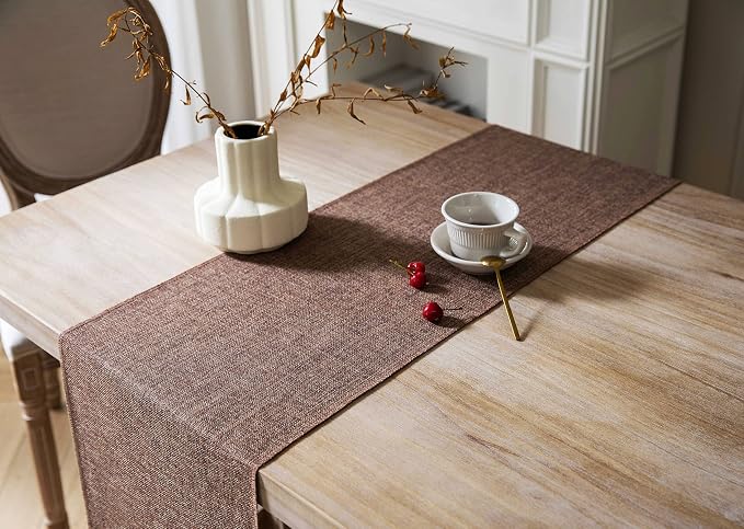 Brown Table Runners 108 Inches Long, Burlap Linen Style Rustic Farmhouse Table - Image 4