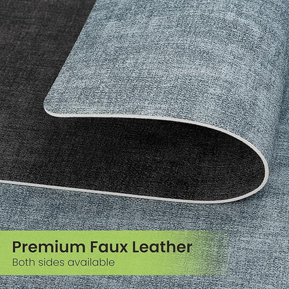 Placemats Set of 6, Faux Leather Heat Resistant Wipeable Placemats, Dual Sided Waterproof Washable Table Mats with Coaster, Suitable for Kitchen, Dining, Table Decor (6, Black Light Blue)