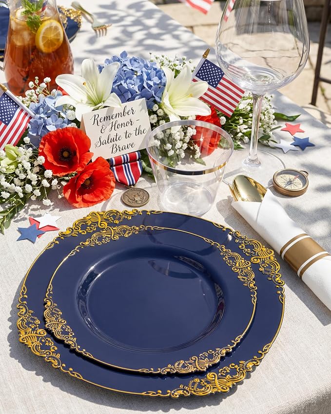 Nervure 350Pcs Blue Plastic Plates, Disposable Dinnerware Set - Image 6