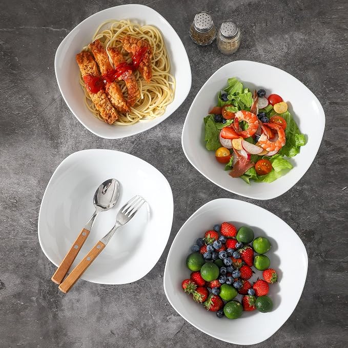 fMBB 4pcs Large Pasta Bowls, 35 OZ Porcelain Deep Dinner Plates, Big Salad - Image 4