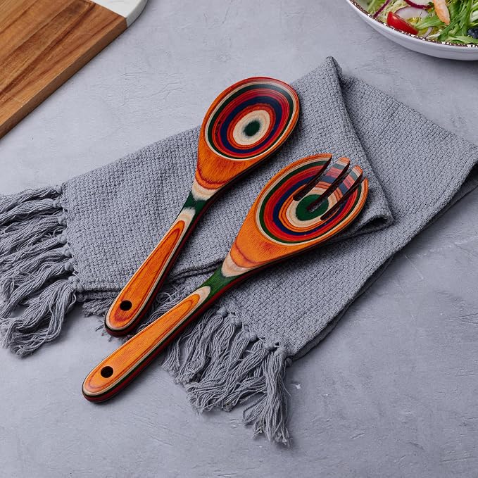 Pakkawood Salad Tongs, 10.5 inch wooden Spoons, Serving utenstil colorful wood - Image 2