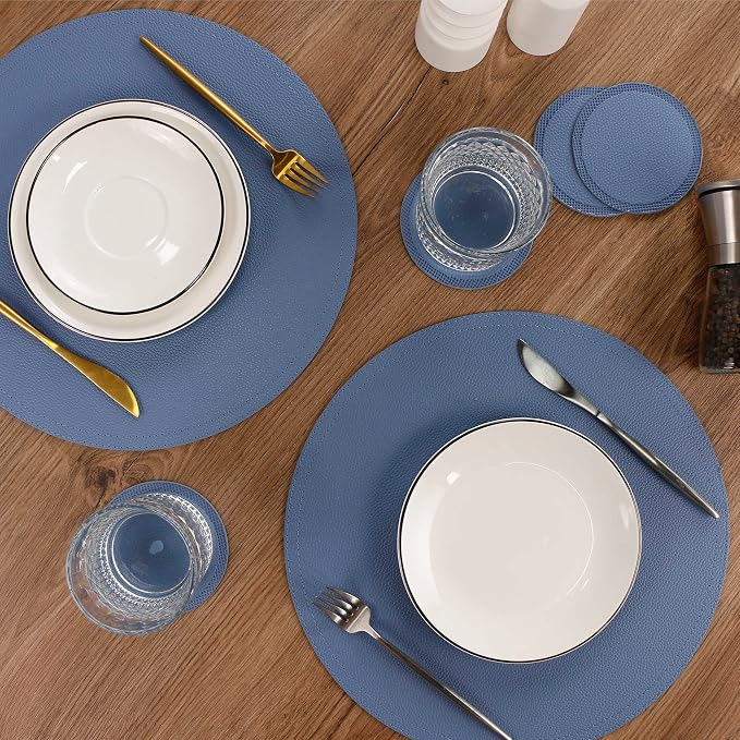 Jovono Set of 6 Faux Leather Round Placemats and Coasters, Coffee Mats Kitchen - Image 5
