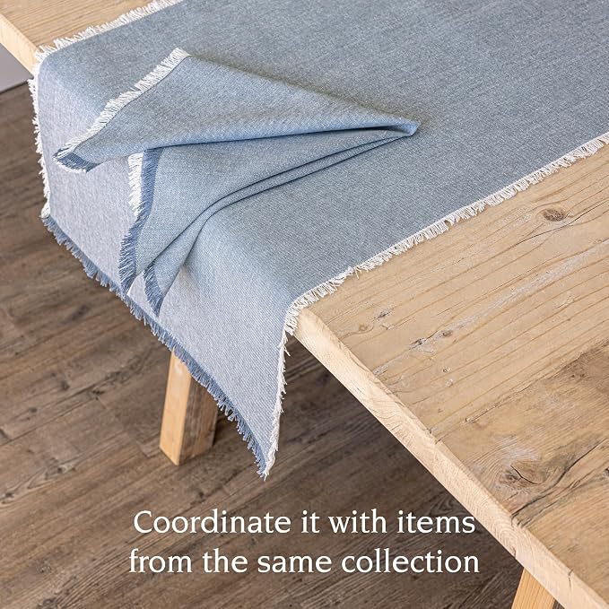 Over&Back 18x108 Woven Frayed Chambray Cotton Table Runner - Image 3
