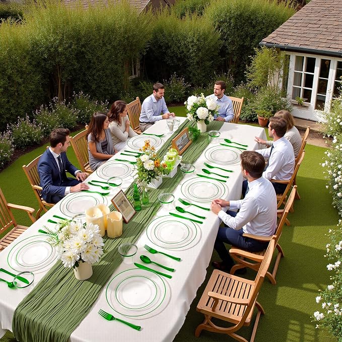 SUT 175 Pcs Green and Clear Plastic Dinnerware Set - Image 8