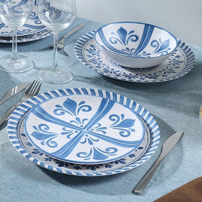 Melamine Dinnerware Sets for 4, 12-Piece Plates and Bowls Sets - Image 9