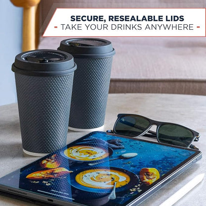 Disposable Coffee Cups With Lids - 12 oz Togo Coffee Cup With Lid. Large To Go - Image 3