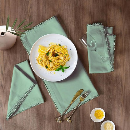 Bedding Craft Cotton Cloth Dinner Napkins Set of 12 – 18x18 Teal with Decorative Lace Selvedge – Reusable Machine Washable Fabric Napkins for Weddings, Baby Showers, Parties & Table Décor