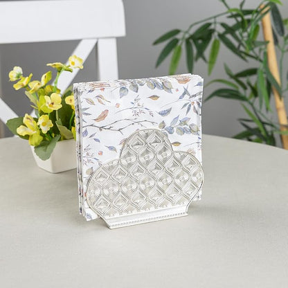 Alisveristime Zamac Napkin Holder – Decorative Elegant Metal Napkin Organizer for Table or Countertop Use (Silver)