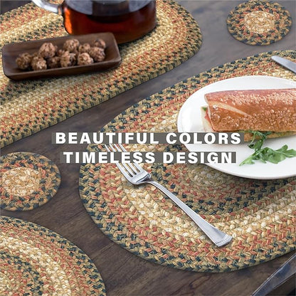 Homespice Russet Jute Braided Short Table Runner, Warm Country Decor, Set of 2, Multicolor Rectangle 8x28 - Rich Colors, Easy to Clean, Durable and Protects Furniture