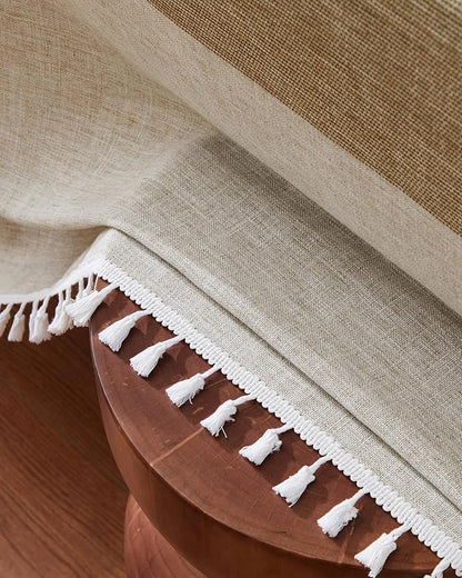 ZeeMart Contrast Linen Table Cloth Square Table Cloths 60x60 Inch Mid-Stripe Brown, Farmhouse Style Heavy Weight Beige Tablecloth, Water Resistant Burlap Tablecloths
