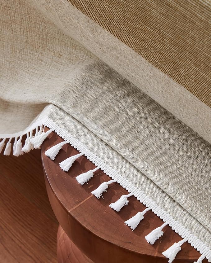 ZeeMart Contrast Linen Table Cloth Square Table Cloths 52x52 Inch Mid-Stripe Brown, Farmhouse Style Heavy Weight Beige Tablecloth, Water Resistant Burlap Tablecloths