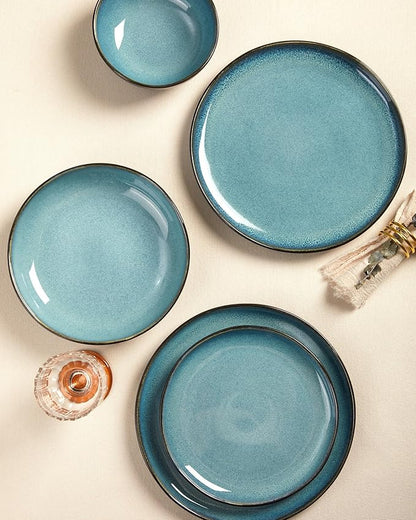 Extra Large Dinnerware Set for 12, 36 Pieces Ceramic Plates and Bowls Set, Kitchen Dish Set, Microwave & Dishwasher Safe Dishware, Ocean-Inspired Stoneware for Big Gatherings, Green Black